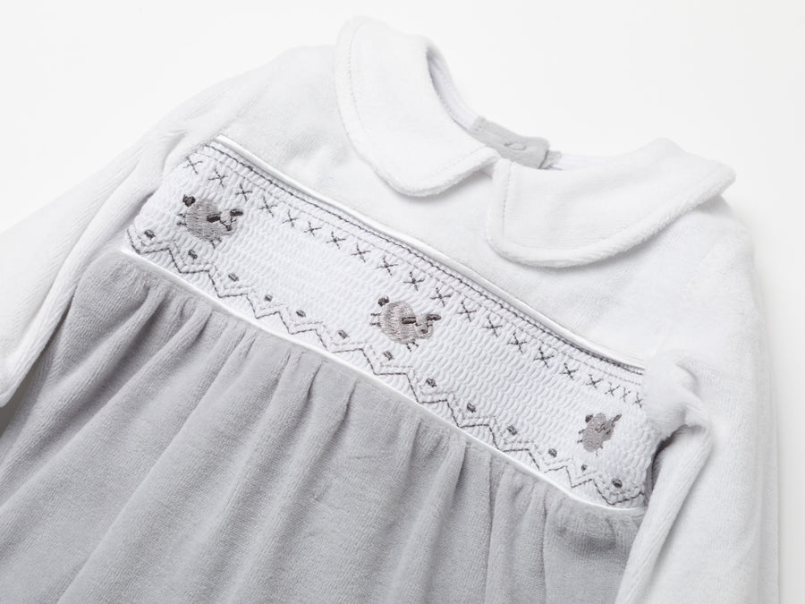 Sheep Smocked Sleepsuit - Grey