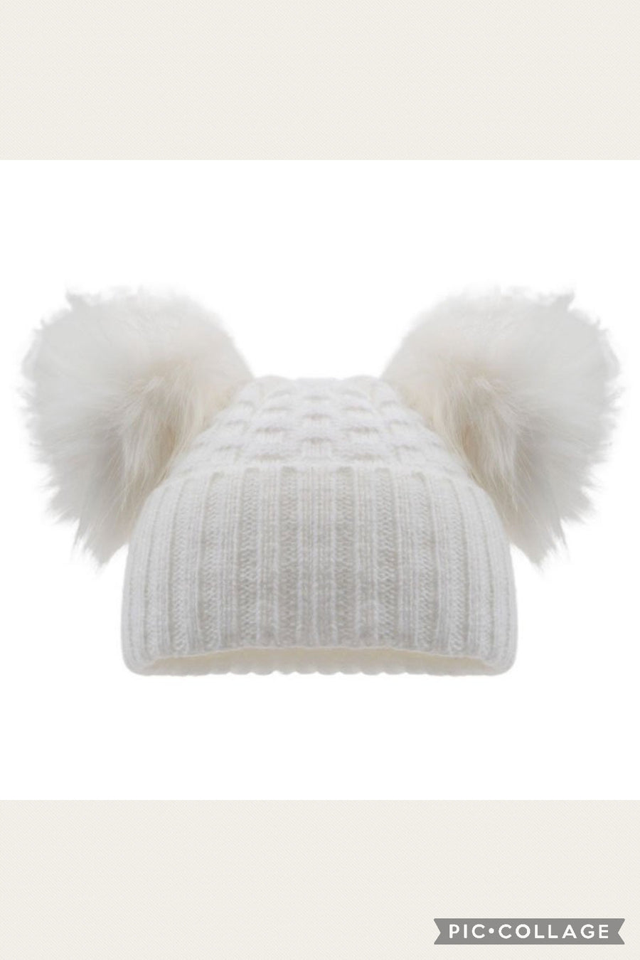 Checked Pom Pom Hat - White