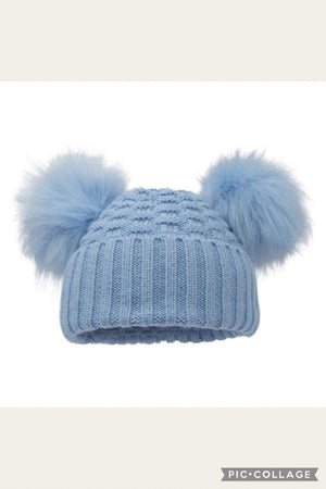 Checked Pom Pom Hat - Blue