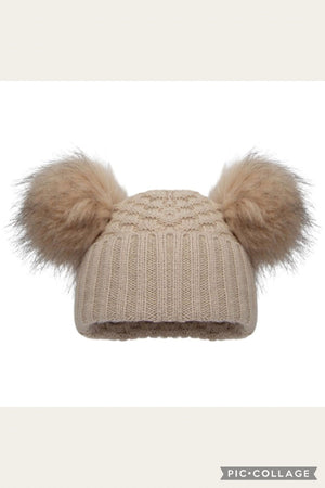 Checked Pom Pom Hat - Biscuit