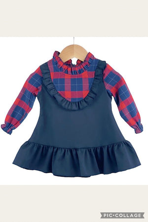 Baby Girls Tartan Dress - Navy/Red