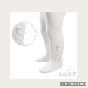 Baby Girls Diamond Jaquard Bow Tights - White