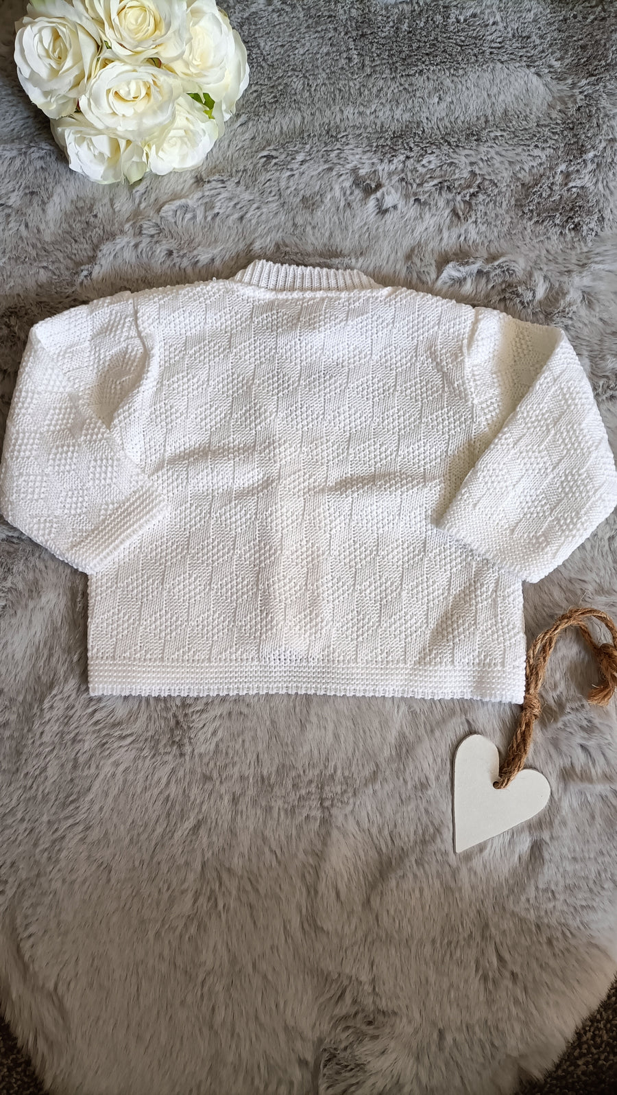 Knitted Diamond Cardigan - White