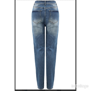 Blue Washed High Waisted Mom Jeans - Blue