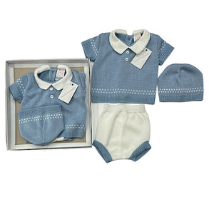 Boys 3 Piece Polka Dot Set - Blue/Ivory