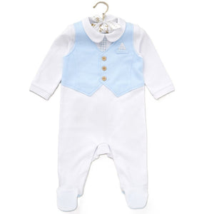 Baby Boys Waistcoat Cotton Sleepsuit - White