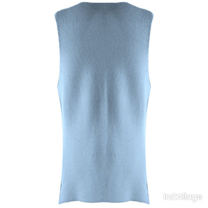 Button Front Knit Waistcoat - Blue