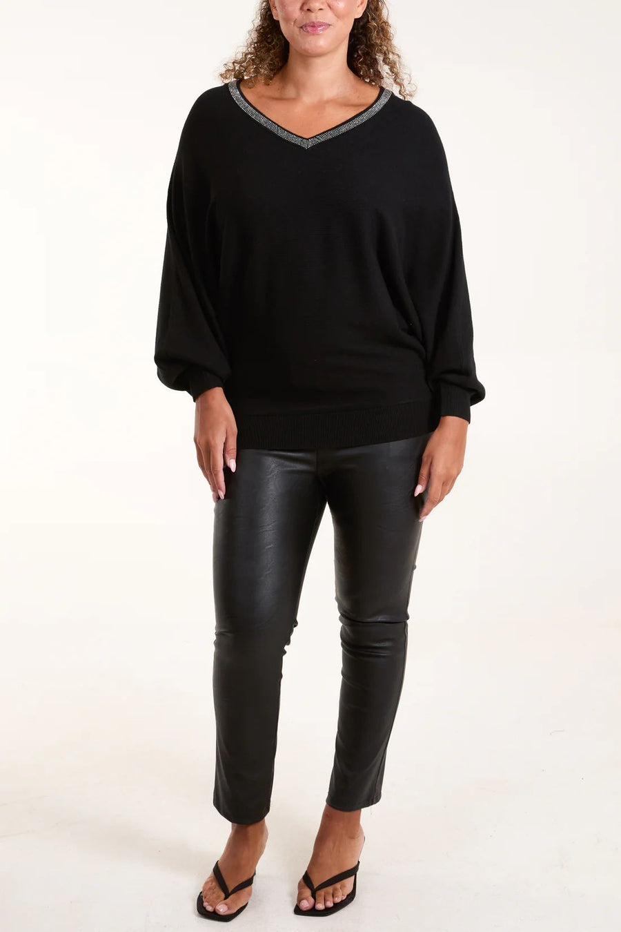 Diamante V Neck & V Back Jumper - Black