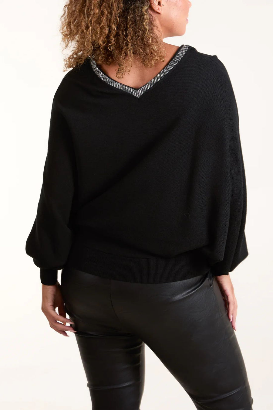 Diamante V Neck & V Back Jumper - Black