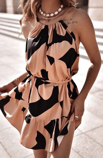 Elaina Patterned Frill Dress - Coral