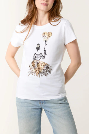 Embellished Leopard Heart Girl T-Shirt - White