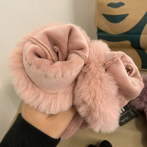 Faux Fur & Belt Detail Gloves - Pink