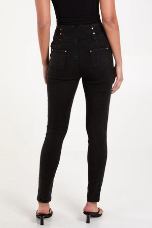 Gold Button High Waisted Jeans - Black