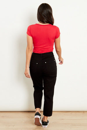 High Waisted Mom Jeans With Distressed Knees - Black