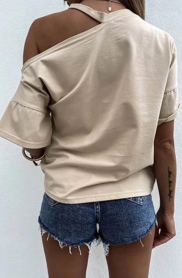 Ira Cut Out Shoulder T-Shirt - Stone