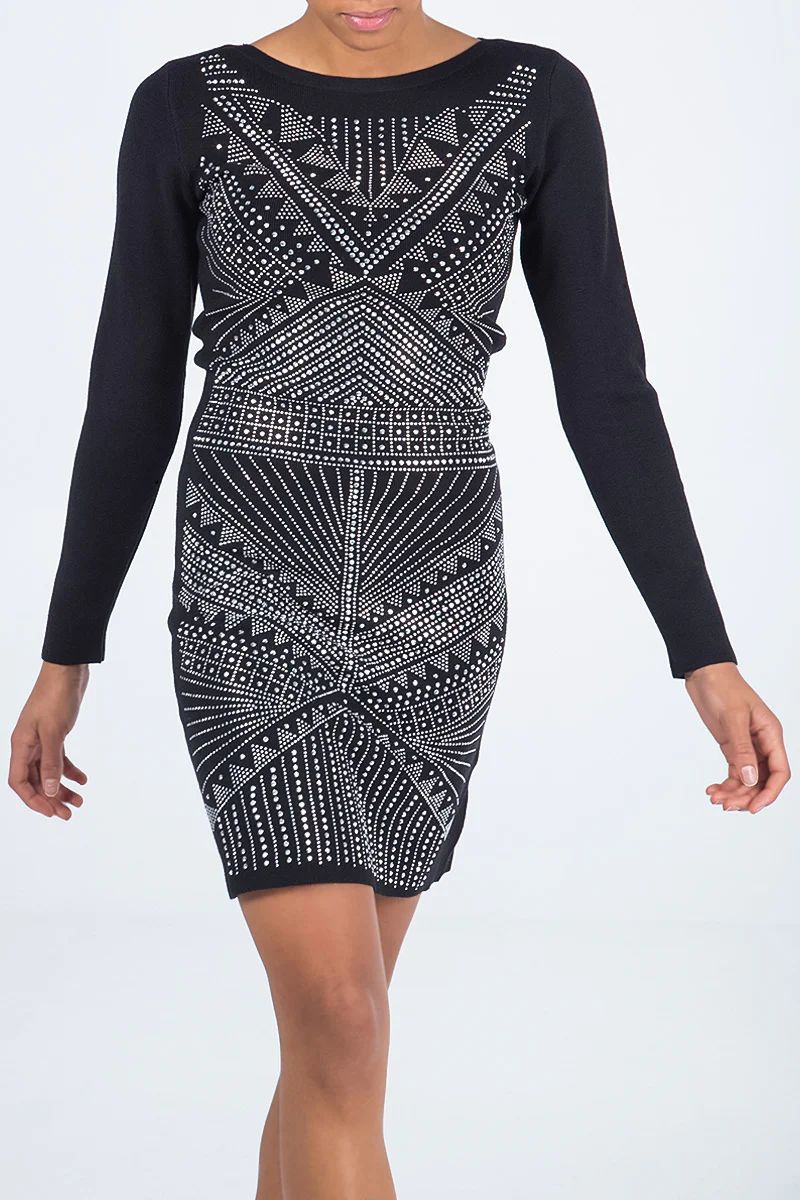 Jewelled Embellished Bodycon Dress - Black