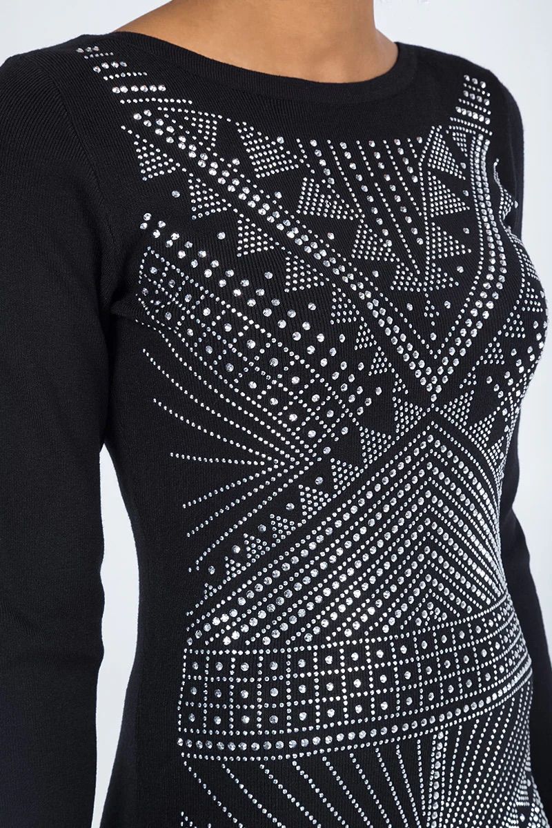 Jewelled Embellished Bodycon Dress - Black