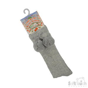 Baby Knee Socks With Pom Poms - Grey