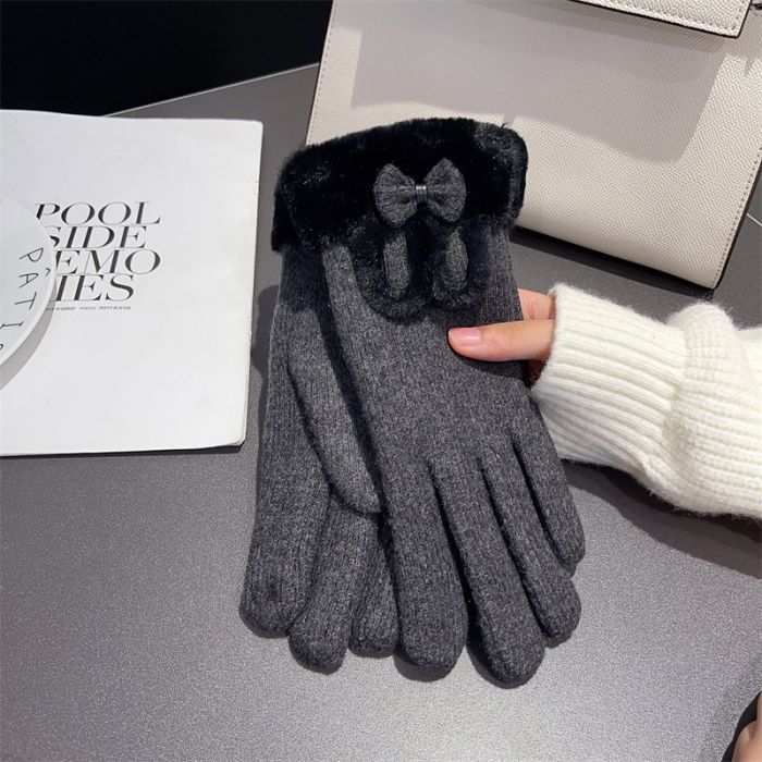 Little Bow Gloves - Grey