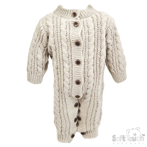 Long Sleeve Knitted Romper/Pramsuit - Cream