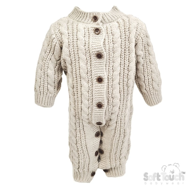 Long Sleeve Knitted Romper/Pramsuit - Cream