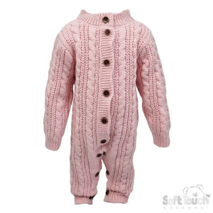 Long Sleeve Knitted Romper/Pramsuit - Dusty Pink