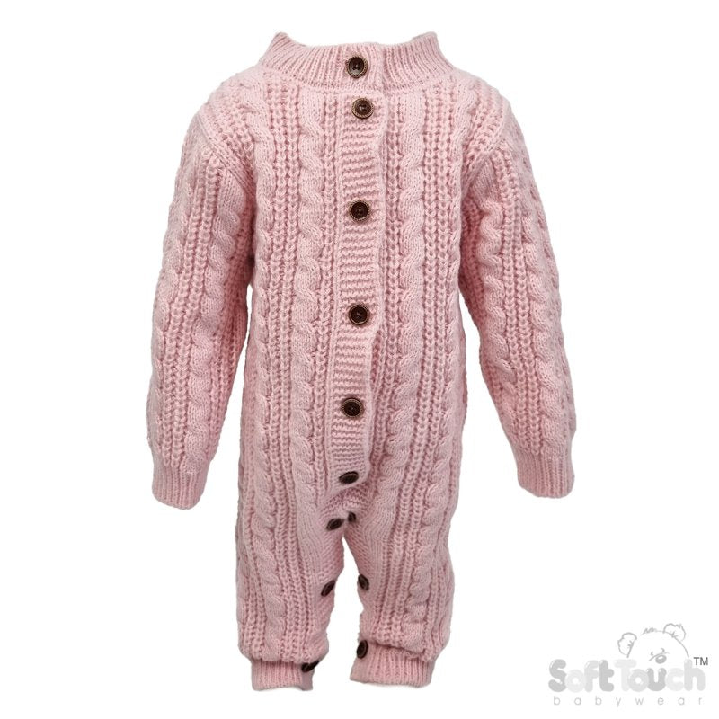 Long Sleeve Knitted Romper/Pramsuit - Dusty Pink