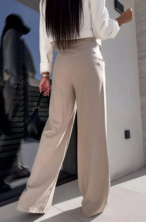 Lyla Wide Leg Pocket Detail Trousers - Stone