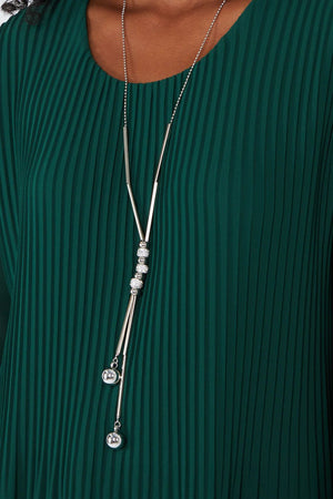 Pleated Long Sleeve Necklace Top - Bottle Green