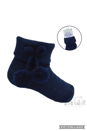 Pom Pom Ankle Socks - Navy