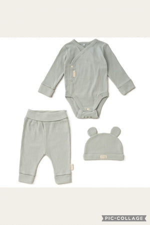 Baby 3 Piece Ribbed Outfit - Sage