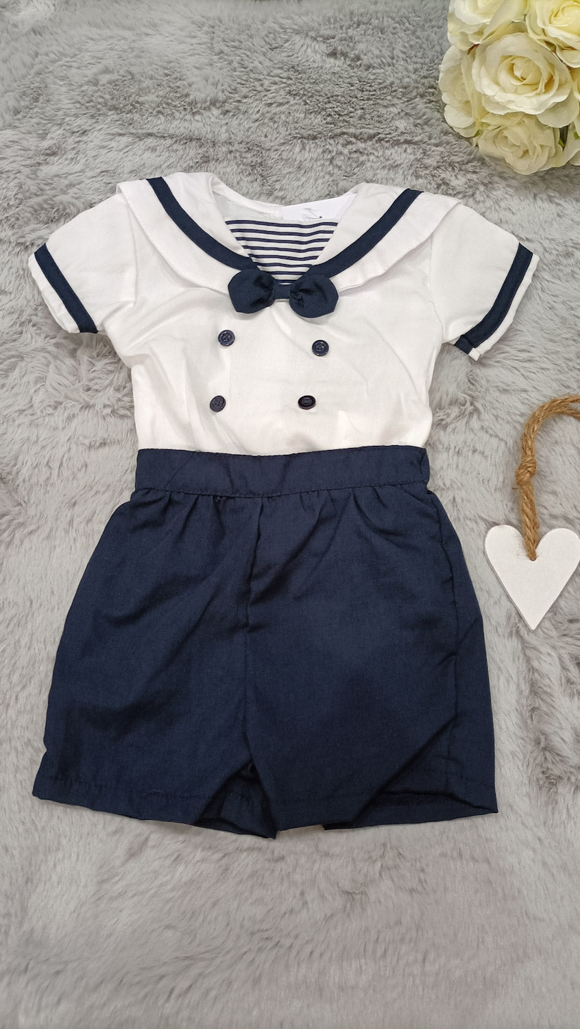 Baby Sailor Bow Tie Shorts & Tee - Navy