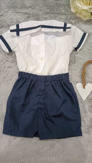 Baby Sailor Bow Tie Shorts & Tee - Navy