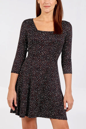 Square Neck Fit & Flare Dress - Mahogony