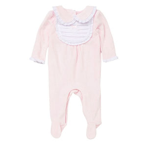 Baby Velour Pleat Neck Sleepsuit - Pink