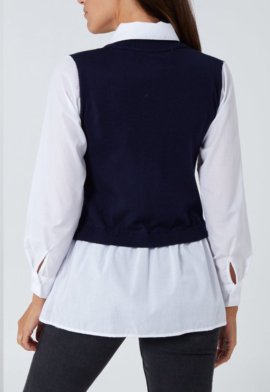 V-Neck Vest With Undershirt - Navy