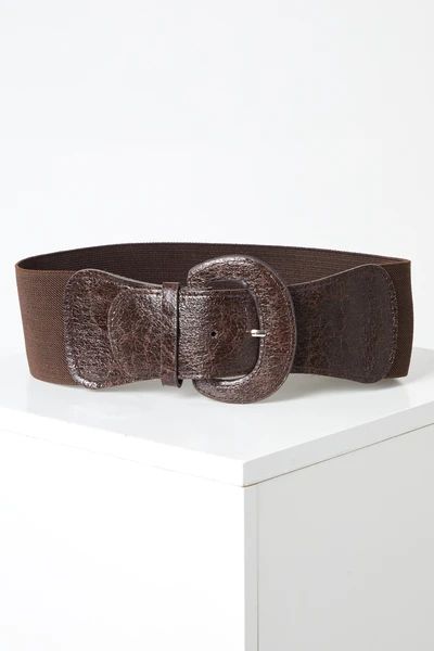 Wide Buckle Elasticated Belt - Chocolate