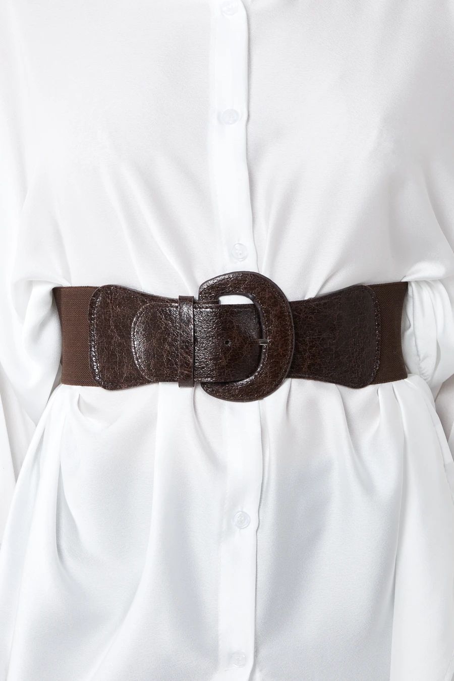 Wide Buckle Elasticated Belt - Chocolate