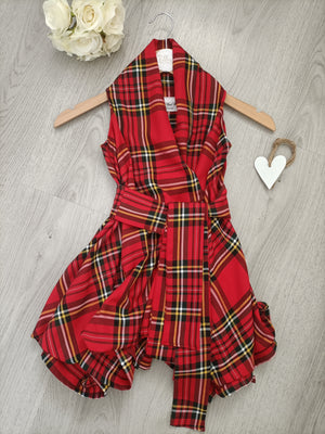 Mini Blonde & Wise Trench Dress - Red Tartan