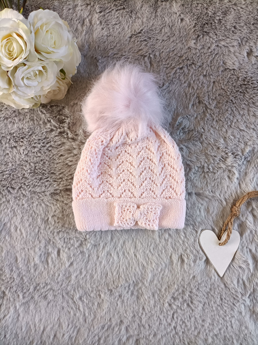 Baby Girls Knitted Pom Pom Hat - Pink