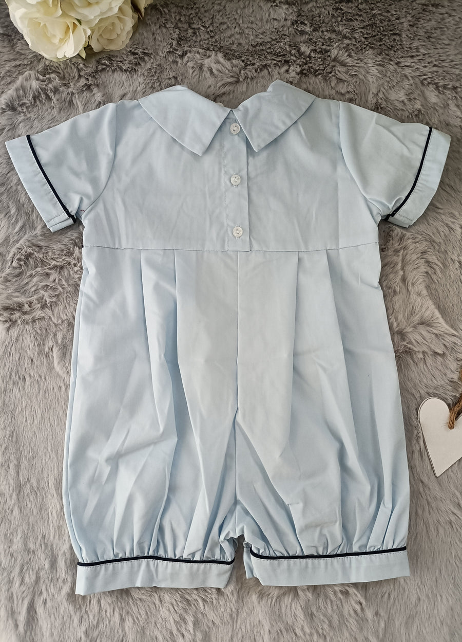 Boys Ben Hand Smocked Romper - Pale Blue