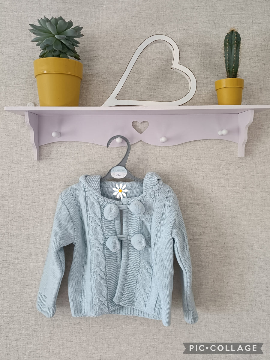 Knitted Boys Pram Coat - Sky