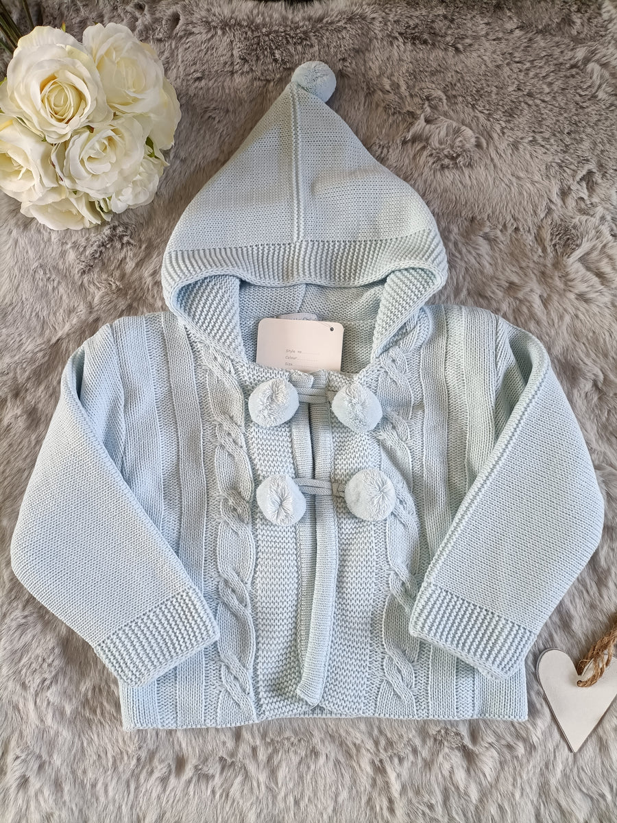 Knitted Boys Pram Coat - Sky