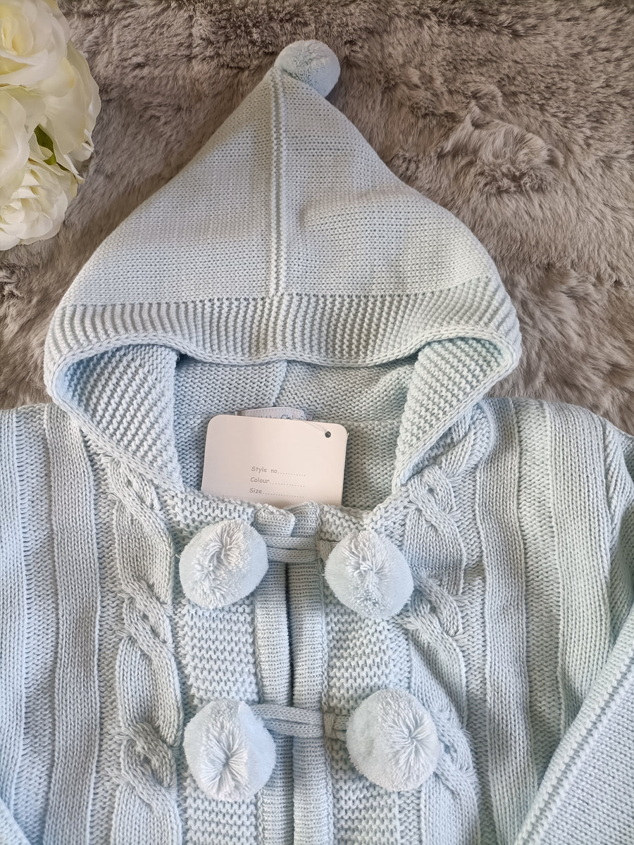 Knitted Boys Pram Coat - Sky