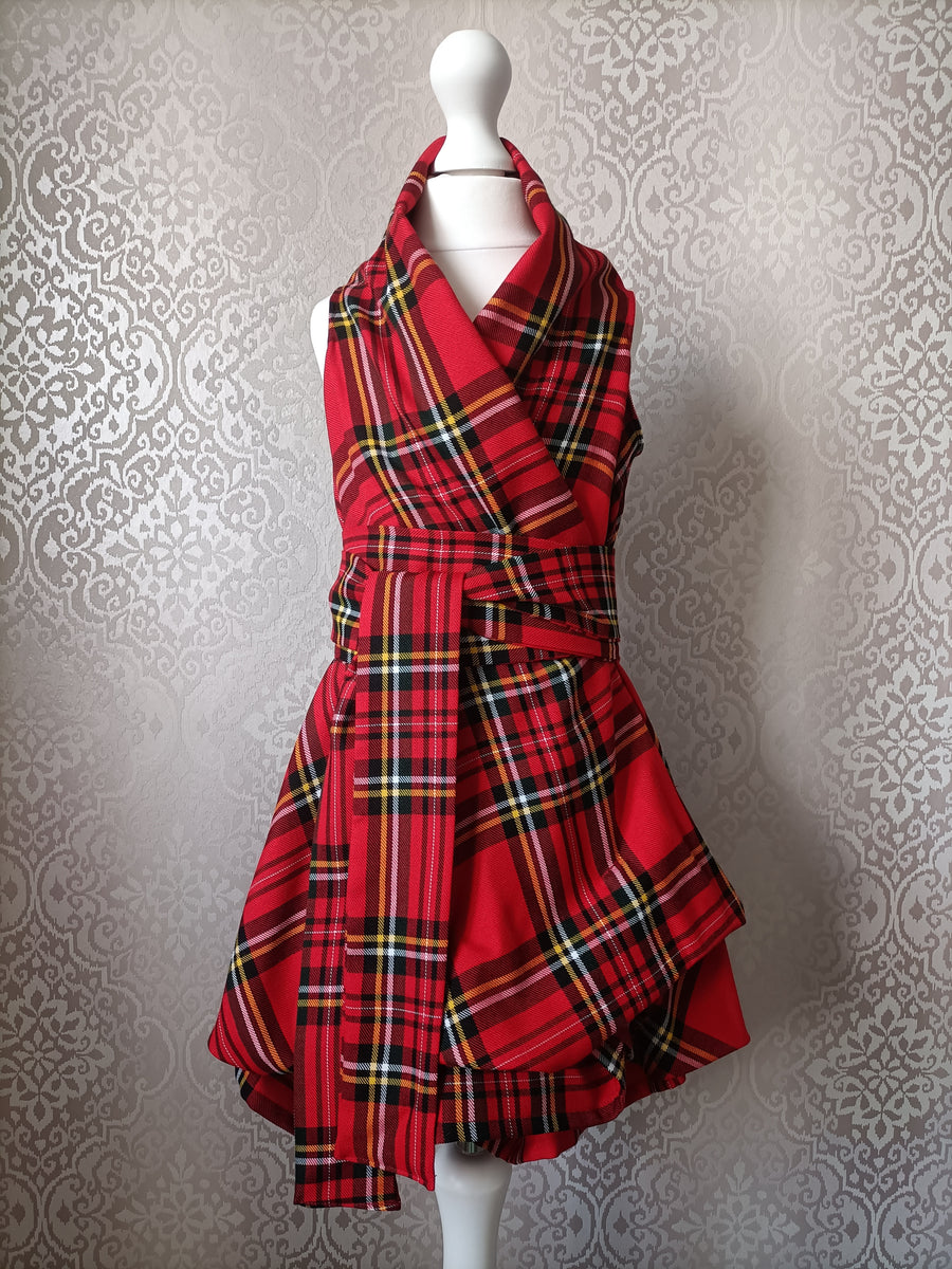 Mini Blonde & Wise Trench Dress - Red Tartan